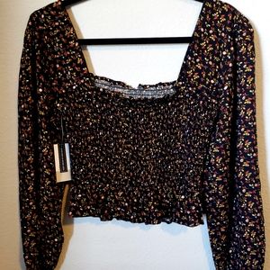 Nordstrom BP flowered shirred long sleeve top